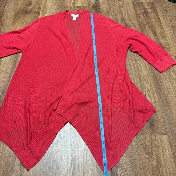 Chicos Womens Strawberry Red Open Front Drape Cardigan Sweater Size 2/Large Knit - Picture 8 of 8